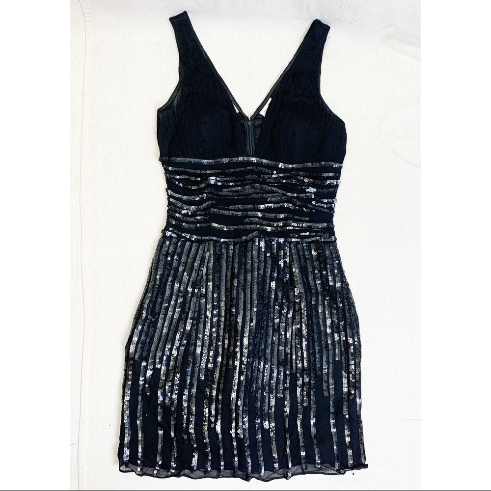 Scala Sequin chiffon Low Cut Cocktail mini dress formal prom